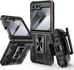 360° Rotatable Ring Kickstand & Belt Clip Holster for Galaxy Z Flip 6 with Tempe