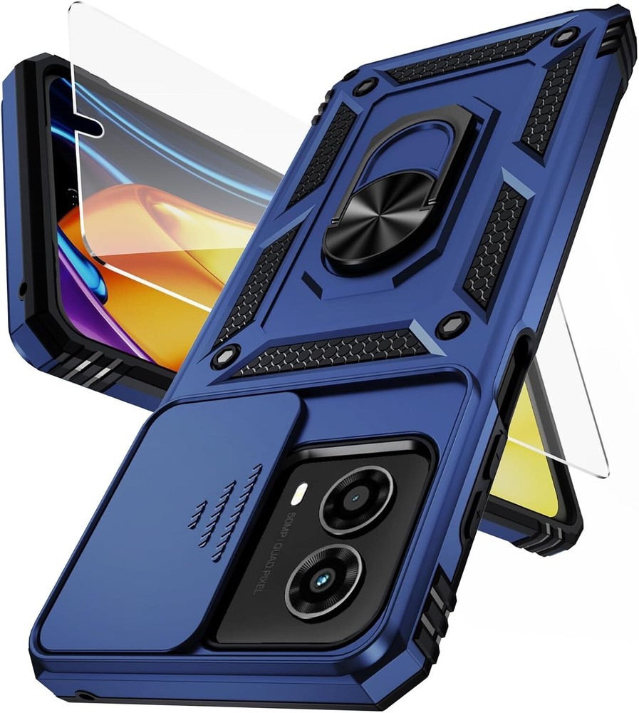 for Motorola G 5G 2024 Case with Tempered Glass Screen Protector Alpine Blue