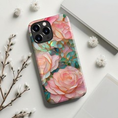Cute iPhone 15 Pro Case – Blooming Pink Rose – Dual-Layer Hard Shell & Silicone