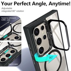 Black Crystal Clear Case for Samsung Galaxy S24 Ultra with Built-in Stand & Came