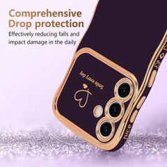 Cute Dark Purple Case for Samsung Galaxy S24 Plus, Curly Wave Frame Design for W