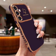Cute Dark Purple Case for Samsung Galaxy S24 Plus, Curly Wave Frame Design for W