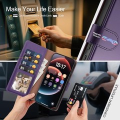 Dark Purple Wallet Case for Samsung Galaxy A25 5G, RFID Blocking, Card Holder