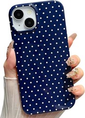 Navy Blue Shockproof Cover for iPhone 14 – Slim Polka Dot Trendy Case