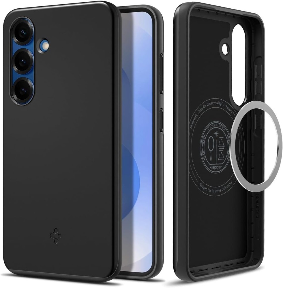 Spigen for Galaxy S25 Case, Thin Fit MagFit – Black, Fast Wireless Charging