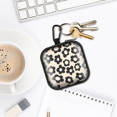 Beige Groovy Flower Coin Storage Bag for Earbuds, Data Cable, and Charger