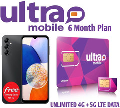 Samsung Galaxy A14 with Ultra Mobile SIM Card Unlimited 5G/4G Data 6 Months Plan