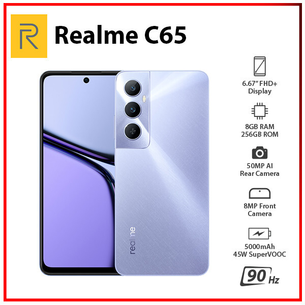 (Unlocked) Realme C65 8GB+256GB PURPLE Global Ver. Dual SIM Android Cell Phone