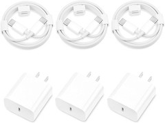3 Pack 20W USB-C Fast Charger Wall Charger for iPhone 17/16 Pro Max 6FT Cable