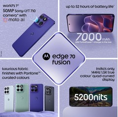 MOTOROLA Edge 70 Fusion (ORIENT BLUE, 8+128GB) Snapdragon® 7s Gen 4 SmartPhone.