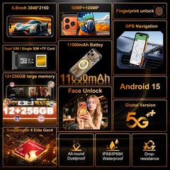 Rugged Phone R17 Pro MAX 256G 5G Smartphone Unlocked Cell Phone DualSim 11000mAh