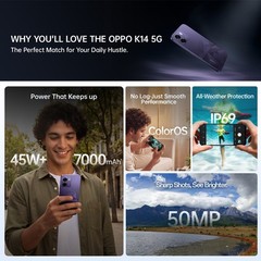 OPPO K14 5G (Violet, 256 GB 6 GB RAM) 6.75 inch Dimensity 6300 Global Version.