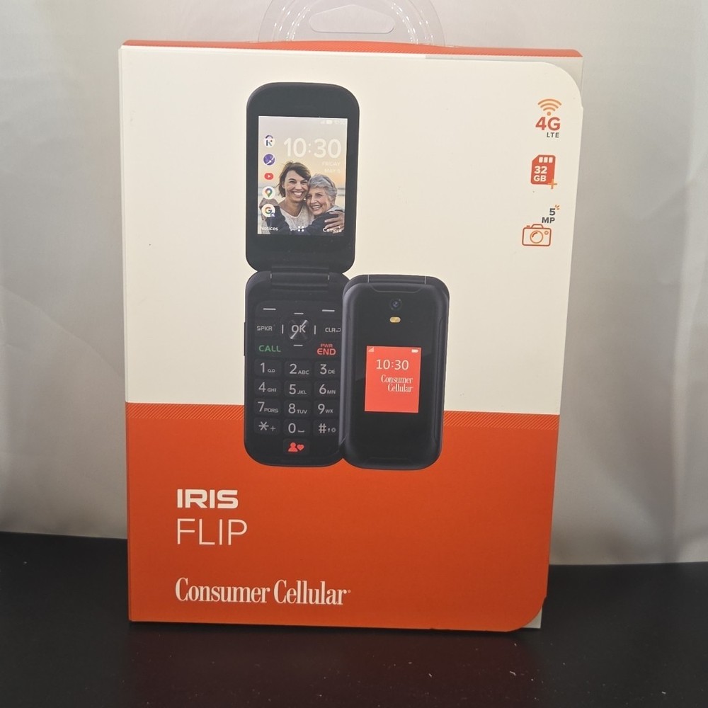 Consumer Cellular Iris Flip 8GB Black 4G LTE 5 (MP) Megapixels New Sealed