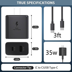 35W PD Power Adapter Duo Wall Charger+3ft Cable For Samsung S24 S23 S22 S21 S20