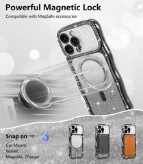 Magnetic Clear Case for iPhone 16 Pro 6.3″ with Gradient Glitter Card and Bling