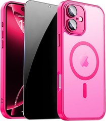 Privacy Screen Protector & Camera Protection Case for iPhone 16 Plus Hot Pink
