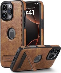 Leather iPhone 16Pro Max Case Military Grade Protection Cover Armor Rugged Brown