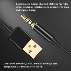 3.5mm Jack Charge Cable Male to USB 2.0 Data Sync & Charger for MP3 MP4 Players