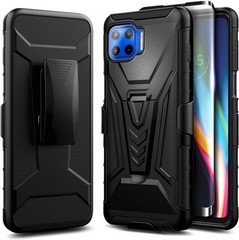 For Motorola One 5G/5G UW Case with Tempered Glass, Full Body, Belt Clip,Stand