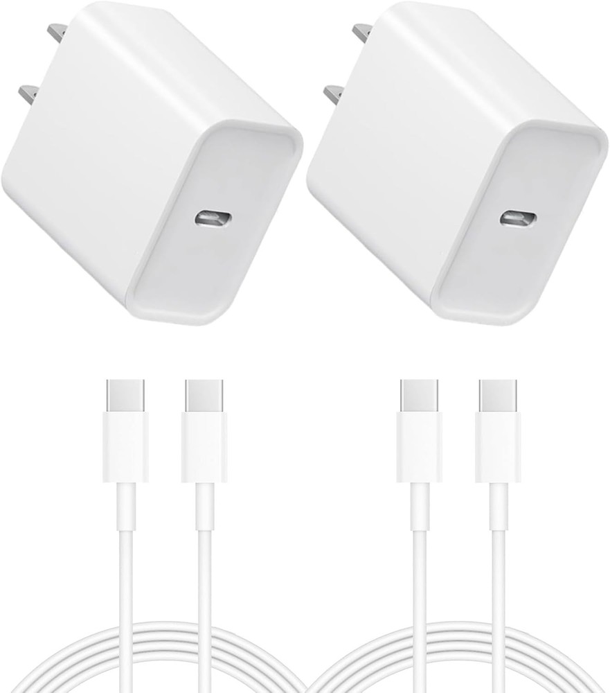2 Pack 20W USB-C Fast Charger for iPhone 17/16 with Cable
