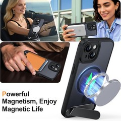 Magnetic iPhone 15 Case, Built-in Invisible Kickstand, Full Camera Protection, B