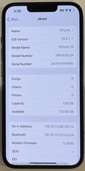 TESTED USED GSM UNLOCKED BLACK iPhone 14, 128GB A2649 MPUA3LL/A, 88% BATTERY.