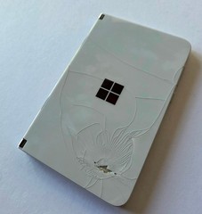 White Microsoft Surface Duo 128GB Android Phone – Works but DAMAGED RIGHT & BACK