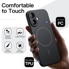 Ultra-Thin Magnetic Case for iPhone 16 6.1-Inch, Matte Finish, Camera Lens Prote