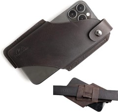 Leather Phone Holster with Belt Clip for iPhone 17/16/15 Pro Max & Plus – Darkbr