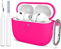 Hot Pink AirPods Pro 3 Case Cover with Cleaner, Soft Silicone Skin, Protective C