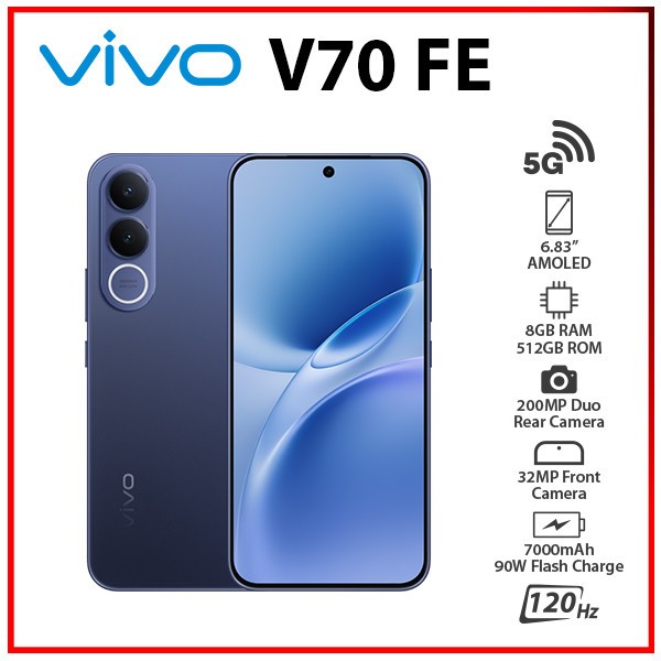 VIVO V70 FE 5G 8GB+512GB BLUE Dual SIM Octa Core Unlocked Android Cell Phone