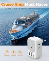 USB C Adapter 2 Pack, 4 Outlets European Plug, US to Europe Charger with 3 USB P