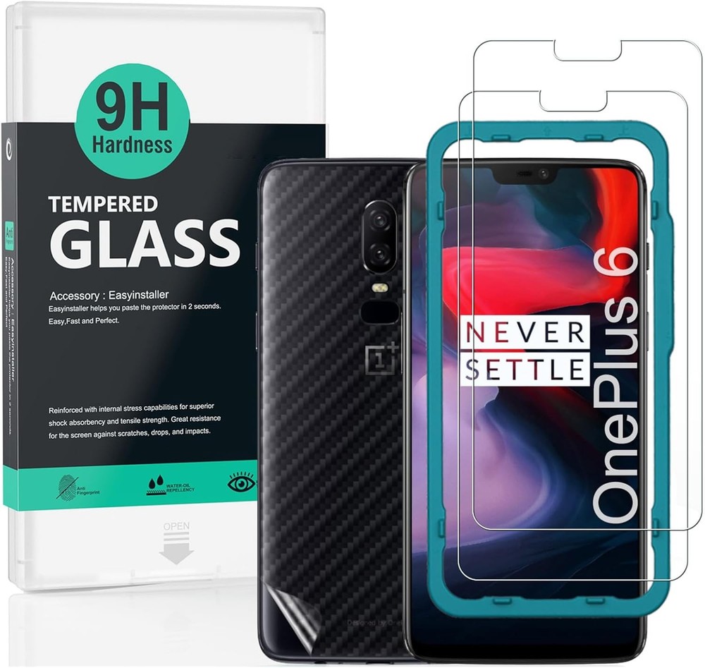 2PCS Screen Protector & Backing Film for OnePlus 6 Tempered Glass Fingerprint Re