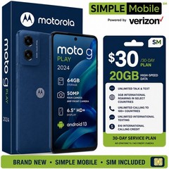 Motorola Moto G Play 2024 64GB Blue Simple Mobile + $30 Plan SIM Included