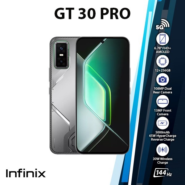 Infinix GT 30 Pro Android Cell Phone (GREY/12GB+256GB/Dual SIM/Unlocked)