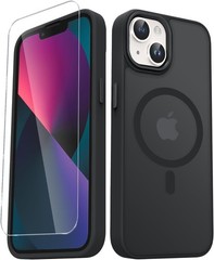 Black Matte Magnetic Phone Case for iPhone 15 Plus, Includes 1 Screen Protector