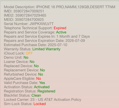 Damaged LCD Apple iPhone 16 Pro 128GB Desert Titanium Gold AT&T Only #H7