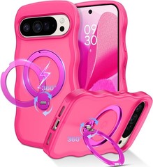 for Google Pixel 10 Pro XL Case with Invisible 360° Magnetic Stand Cute Curly Wa