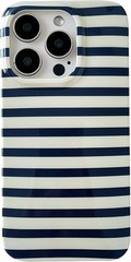 Navy Blue Soft TPU Case for iPhone 13/14, Stylish Horizontal Stripes Design Cove