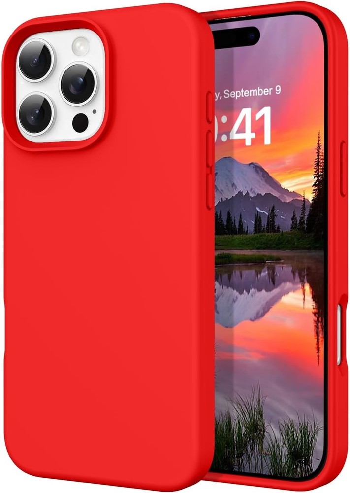 1. For iPhone 16 Pro Max 6.9” Smooth Liquid Silicone Soft Gel Case Red 2. For