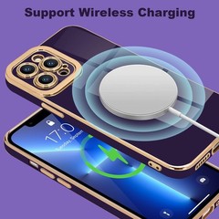 Cute Luxury Plating TPU Bumper Cover Case for iPhone 13 Pro Dark Purple Edge