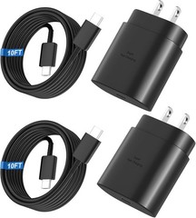 25W Fast Charging USB-C Wall Charger 2-Pack with 10FT Cable for Samsung Galaxy S