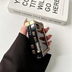 Samsung Galaxy Z Flip 7 Luxury Golden PU Leather Shockproof TPU Case (Black)