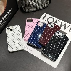 Navy Blue Shockproof Cover for iPhone 14 – Slim Polka Dot Trendy Case