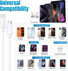 1 Pack 30W USB-C Super Fast Charger Wall Adapter for iPhone 17, 16, 15, 6ft Cabl