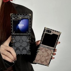 Samsung Galaxy Z Flip 7 Luxury Golden PU Leather Shockproof TPU Case (Black)