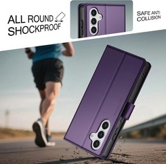 Dark Purple Wallet Case for Samsung Galaxy A25 5G, RFID Blocking, Card Holder