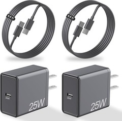 25W USB-C Super Fast Charger 2 Pack for Samsung Galaxy A17 5G + Two 6.6ft Cables
