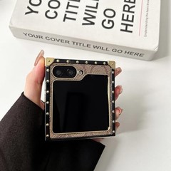 Samsung Galaxy Z Flip 7 Luxury Golden PU Leather Shockproof TPU Case (Black)