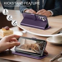 Dark Purple Wallet Case for Samsung Galaxy A25 5G, RFID Blocking, Card Holder